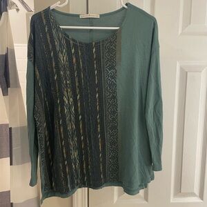 Peruvian Connection Green Graphic Long Sleeve Shirt Pima Cotton Modal Medium